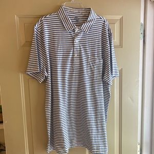 J. Crew Mens Cotton Polo, Size Large, White Navy Striped, Only worn once!!